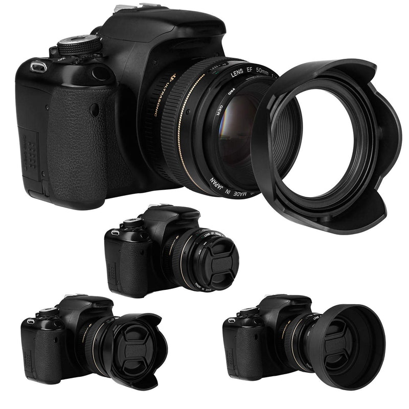 55mm Lens Hood Set Compatible with Nikon D3400 D3500 D5500 D5600 D7500 DSLR Camera with AF-P DX 18-55mm f/3.5-5.6G VR Lens, Collapsible Rubber Hood + Reversible Tulip Flower Hood + Lens Cap 55mm