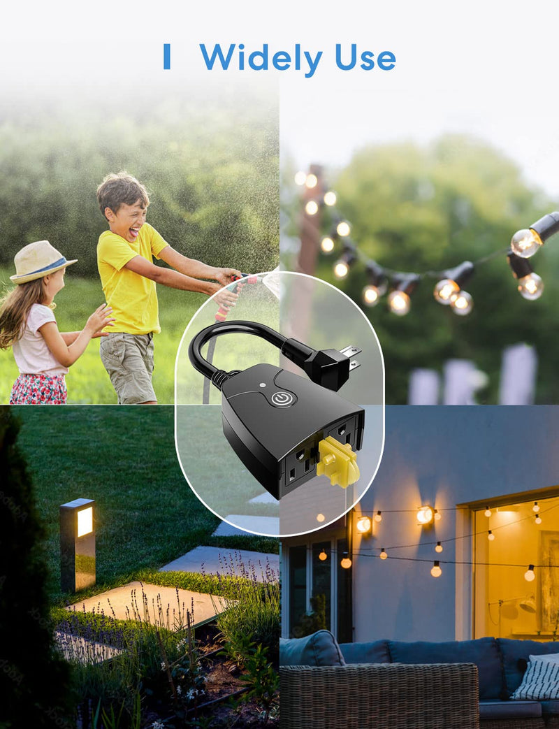 [AUSTRALIA] - meross Outdoor Smart Plug, Outdoor Wifi Outlet with 2 Grounded Outlets, Remote Control, Timer, Waterproof, Works with Amazon Alexa, SmartThings and Google Assistant, 2.4Ghz only, FCC Certified, Non-HK 