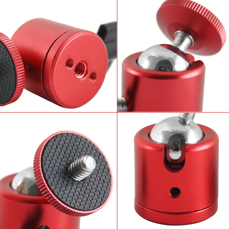 EXMAX 2 PCS Tripod Mini Ball Head with 1/4” Screw Thread Base - 2 Pack Red