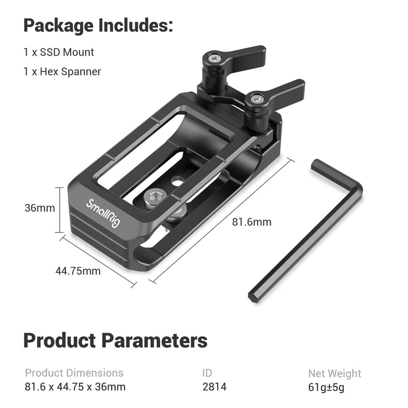 SMALLRIG Mount Bracket SSD Holder for LaCie Rugged SSD Compatible with SMALLRIG Cage for BMPCC 4K & 6K, Sigma FP, and Z CAM - 2814