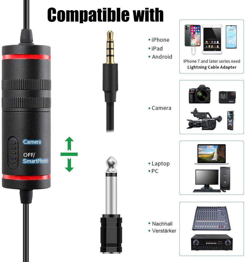 [AUSTRALIA] - Lavalier Microphone for iPhone, Camera, Metal Body Lapel Microphone, Professional Omnidirectional Lapel Mic, Video Recording for YouTube, Conference, Vlogging 