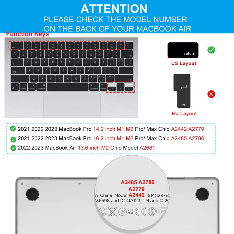 CaseBuy Premium Keyboard Cover for 2023 MacBook Air 15 inch M2 A2941, 2023 2022 MacBook Air 13.6 M2 A2681, 2023-2021 MacBook Pro 14" 16" A2442 A2779 A2485 A2780 M2 M1 US Keyboard Protector -Tinted MacBook Pro 14/16 Inch Tinted