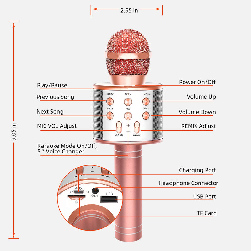 [AUSTRALIA] - FUKKUDA Karaoke Microphone for Kids, 3 in 1 Wireless Portable Handheld Microphone Karaoke Machine for Christmas Home Birthday Party, Voice Disguiser Karaoke Microphone 