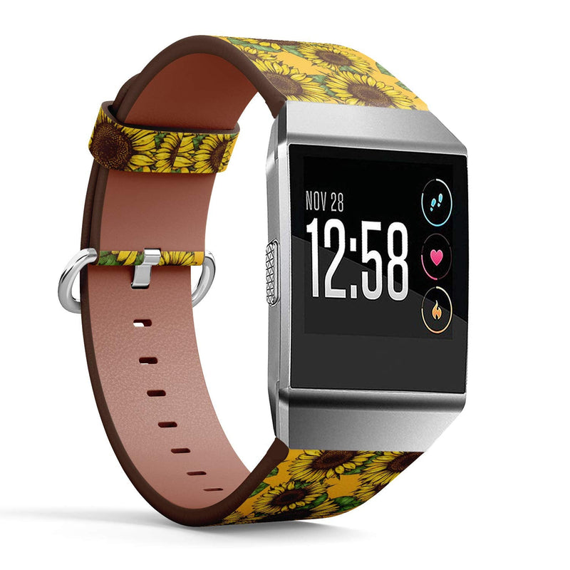 Compatible with Fitbit Ionic Leather Watch Wrist Band Strap Bracelet with Stainless Steel Clasp and Adapters (Sunflower Fabric)