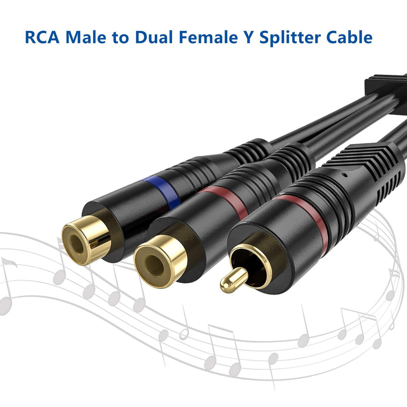 RCA Splitter, 2 Pack RCA Male to Dual RCA Female Y Splitter Cable Stereo to Mono Adapter, 8 Inches Gold Plated Audio Cable Cord for Subwoofer Speaker RCA Male to 2 Female