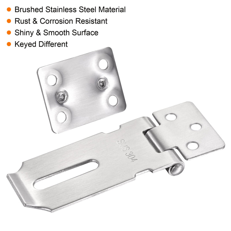 MECCANIXITY 3 Inch Stainless Steel Heavy Door Hasp Lock Keyed Different Clasp with Padlock and Screws for Cabinet Closet Gate, Silver Pack of 2