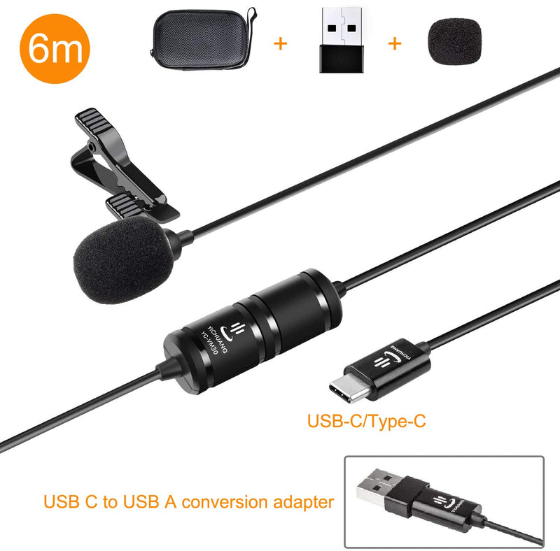 Pro 6M Type-C USB-C Lavalier Lapel Microphone No Battery for Android Smartphone Samsung S20 S10 S9 S8 Note 10 9 8 Huawei P20 P30 P40 Pro Xiaomi ViVo Interview Video Recording