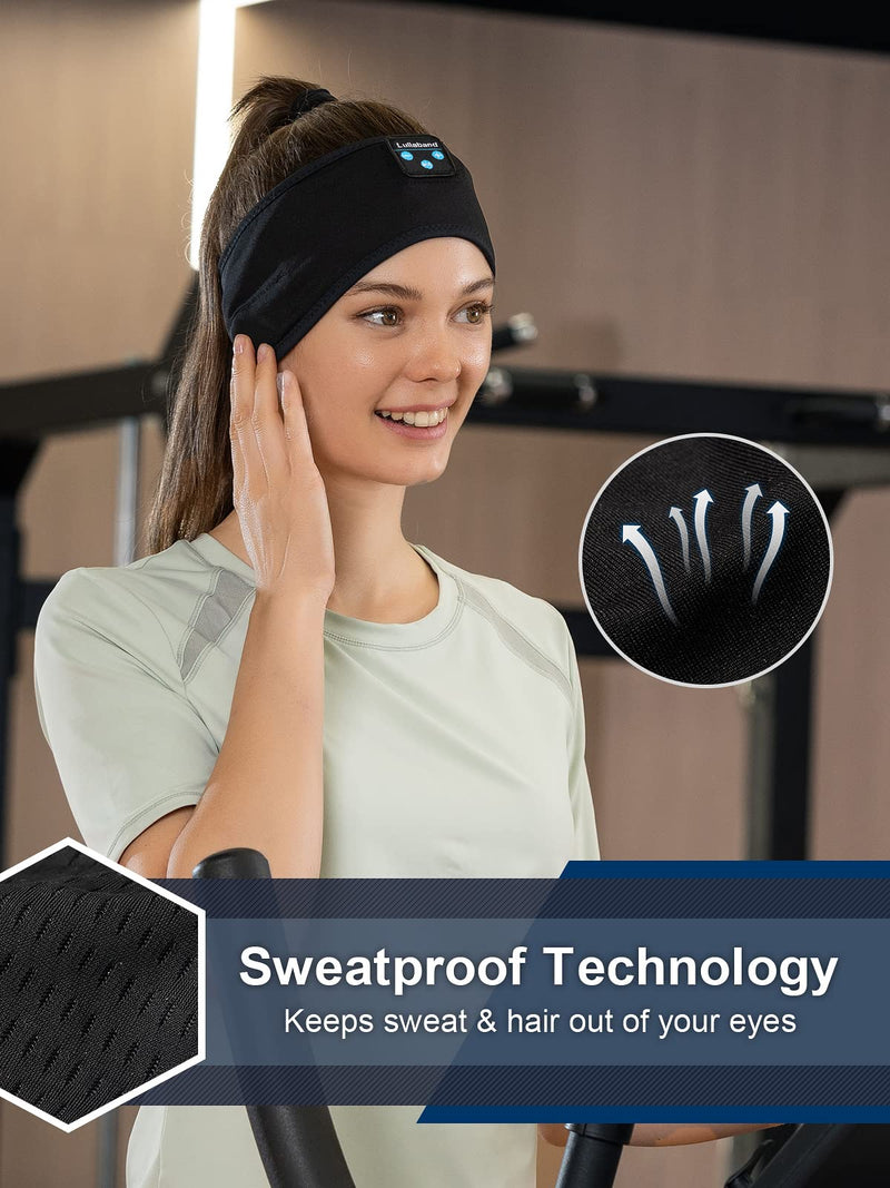 Lullaband Sleep Headphones, 10+ Hours Play Time with Stereo HD Hi Fi Speakers, Sleeping Headphones Bluetooth Headband for Office Nap Air Travel Relaxing Meditating Cool Tech Gadgets Unique Gifts Black