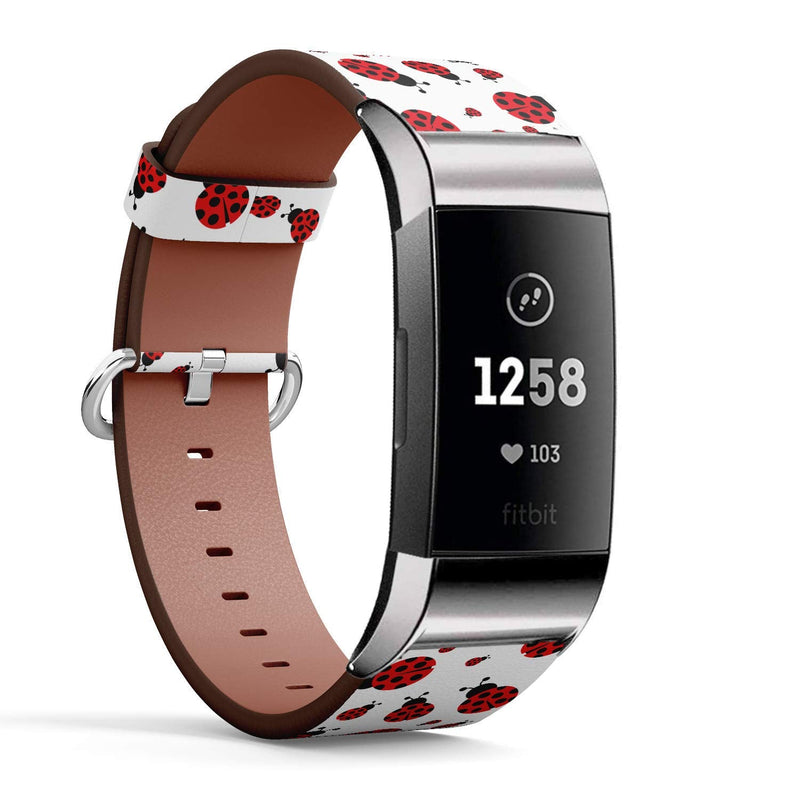 S-Type Replacement Leather Strap Printing Wristbands Compatible with Fitbit Charge 3 Watch Band - Ladybug Pattern