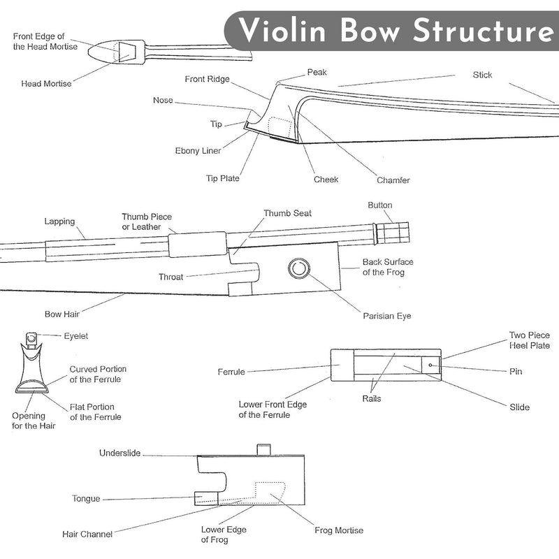 Viotti Carbon Fiber Violin Bow, Hand Crafted by Professional Violin & Bow Makers, Strong, Stiff & Well Balanced, Made with Mongolian Horse Hair, For Violinists & Fiddlers of All Skill Levels Fleur de lis