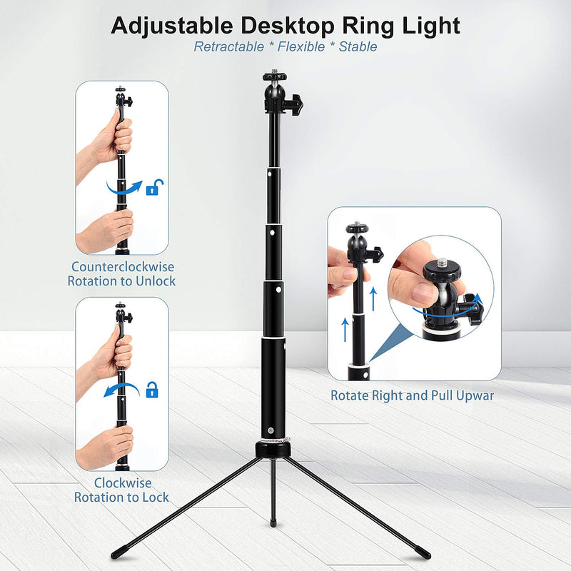 10" Selfie Ring Light with Tripod Stand and Phone Holder, Desktop Circle Light with Remote Shutter, Height Adjustable Ringlight for iPhone, TikTok, Makeup, Video Conference, Zoom Meeting