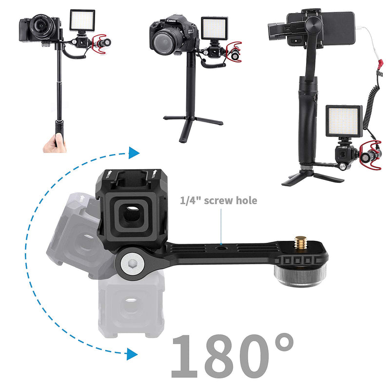 USKEYVISION Triple Cold-Shoe Mount Bracket Kit for Camera & Gimbal 180° Roll Microphone Video Light Mount Dual 1/4in Thread Compatible with All DSLR Cameras & All Gimbals (UVCS-2) UVCS-2