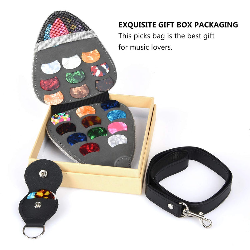 PlasMaller Guitar Pick Holder Case Bag with 24pcs Acoustic Electric Guitar Colorful Picks 0.46mm/ 0.71mm/ 0.96mm + Little Picks Holder Set (Black) Black