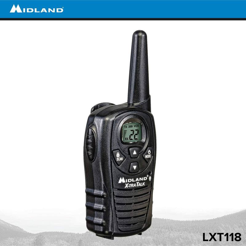 Midland - LXT118, FRS Walkie Talkies with Channel Scan - Extended Range Two Way Radios, Hands-Free VOX, (Pair Pack) (Black) Pair Pack - Black