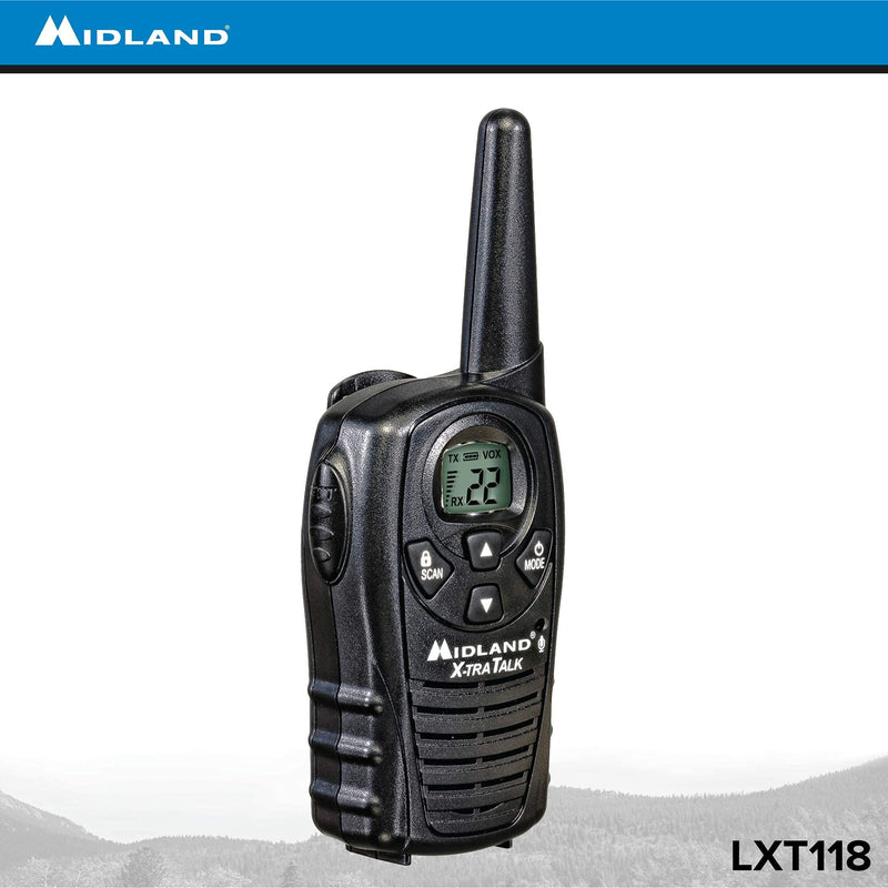 Midland - LXT118VP, FRS Walkie Talkies - Extended Range Two Way Radios, Hands-Free VOX, Batteries Included (Pair Pack) (Black)