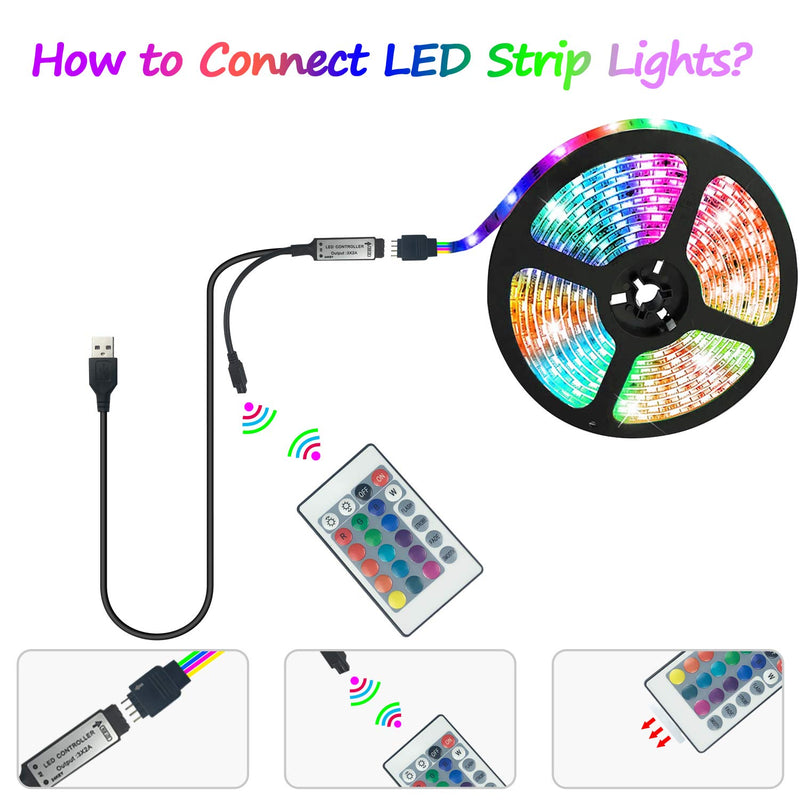 [AUSTRALIA] - LED Strip Lights, 6.56ft Color Changing LED Strip Lights, RGB Waterproof Lights Strip with 24 Keys Remote Controller for TV, Bedroom, Party and Home Decoration 