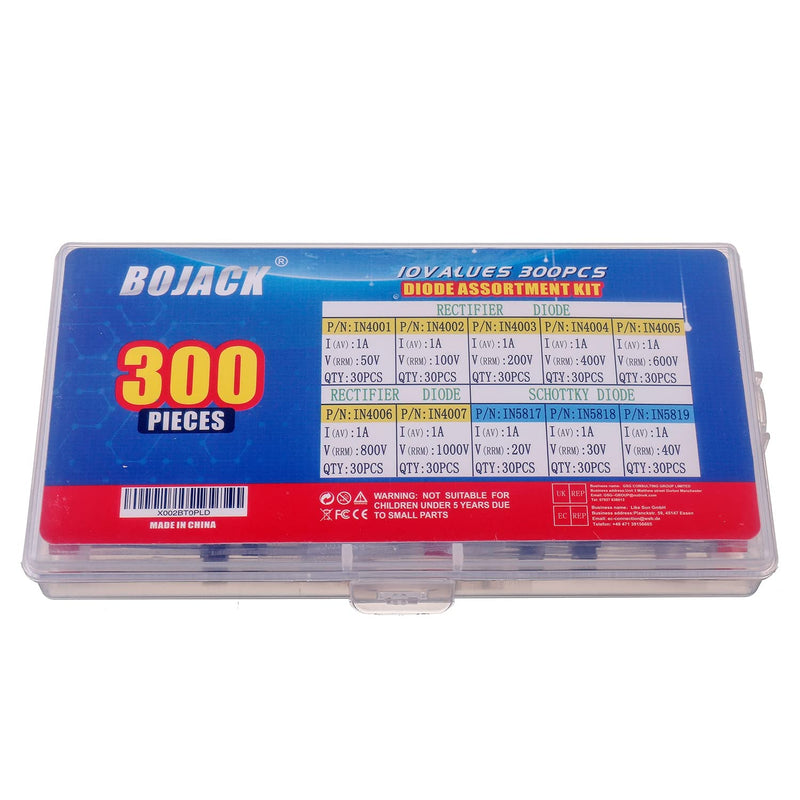 BOJACK 10 Values 300 pcs Rectifier Diodes 1N4001 1N4002 1N4003 1N4004 1N4005 1N4006 1N4007 Schottky Diodes 1N5817 1N5818 1N5819 Assortment Kit