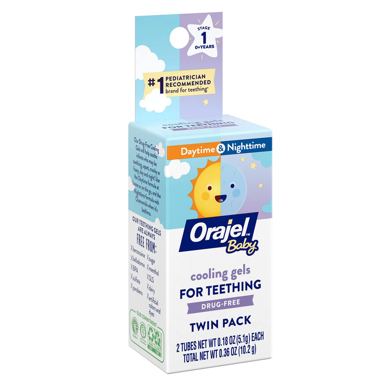 Orajel Baby Daytime and Nighttime Non-Medicated Cooling Gels for Teething, 2 tubes, 0.18 oz each