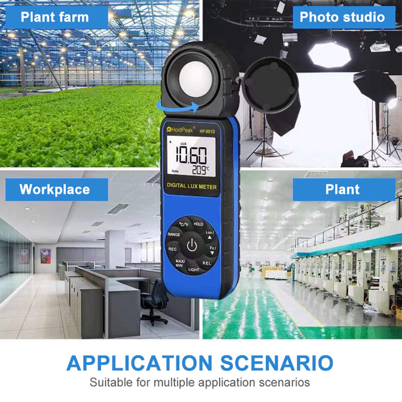 Light Meter HOLDPEAK HP-881D Digital Photographic Light Meters 0.01-400,000 Lux /1-40,000 FC 270° Rotatable Detector for Photography LED Lights Plants Lumen Meter Z-HP-881D-BLUE(0.01-400,000 Lux /1-40,000 FC)
