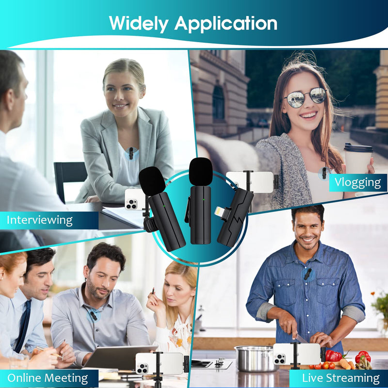 PGDLOF Wireless Lavalier Lapel Microphone for iPhone iPad - Professional Video Recording Lav Mic, 2 Clip-on Microphones for YouTube Interview Vlog Livestream & Podcast