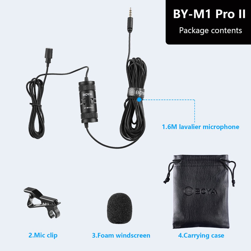 BOYA by-M1 Pro II Lavalier Microphone Noise Cancelling 3.5mm TRS/TRRS Omnidirectional Lapel Mic with Monitoring Port for YouTube Tiktok Interview Broadcast for iPhone/iPad/Smartphone/DSLR Camera BY-M1 Pro Ⅱ