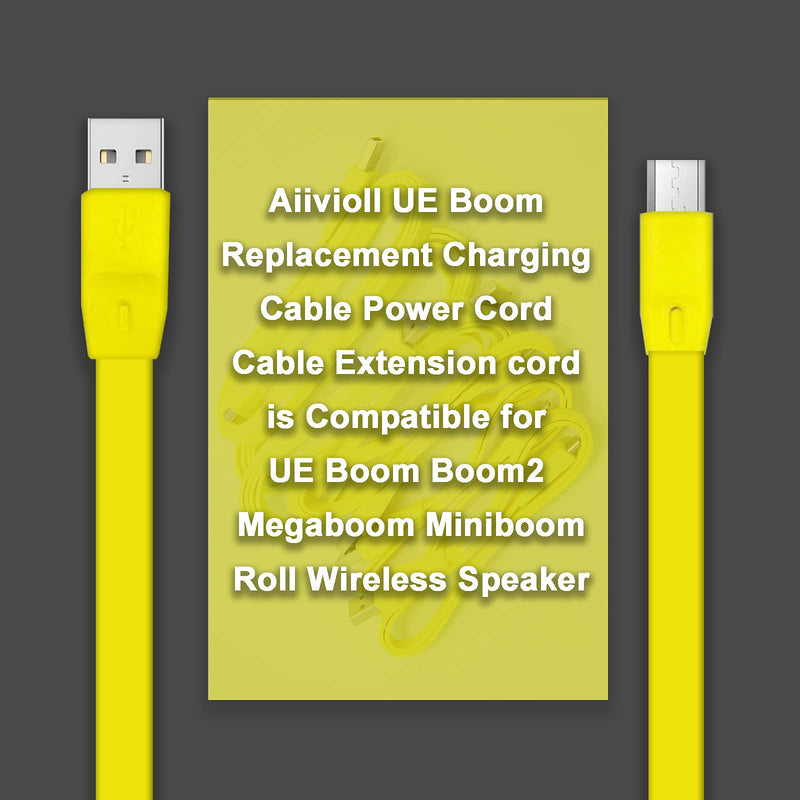 Aiivioll UE Replacement Charging Cable Flat USB Power Cable Compatible with Logitech UE Boom Megaboom Miniboom Boom2 Roll Wireless Speaker (Yellow) Yellow