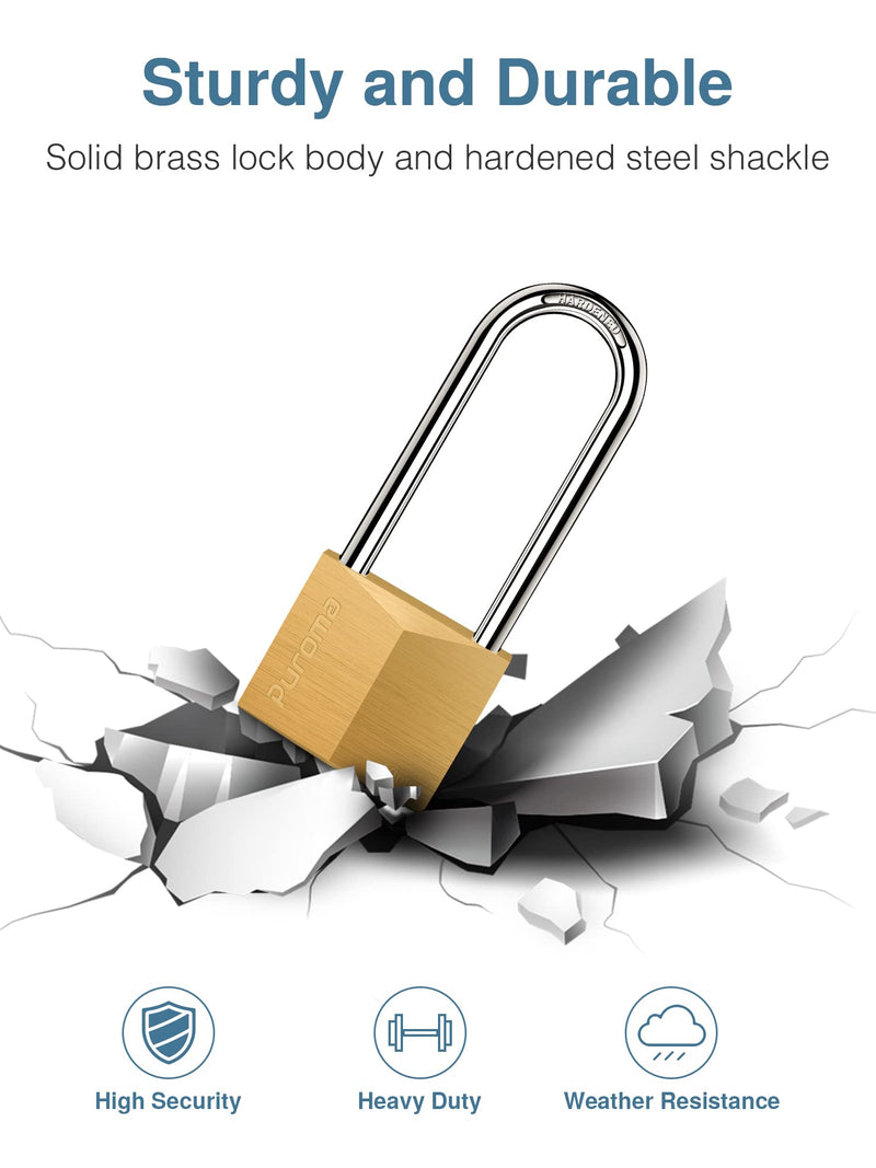 Puroma 1 Pack Keyed Padlock Waterproof Solid Brass Lock, 2.6 Inch Long Shackle for Sheds, Storage Unit School Gym Locker, Fence, Toolbox, Hasp Storage