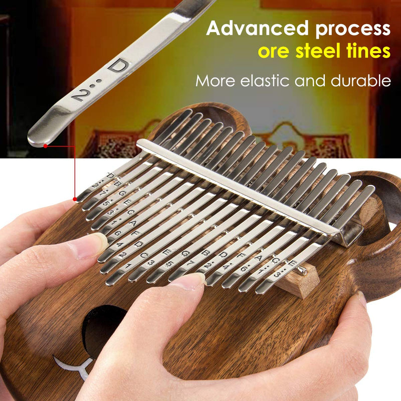 Kalimba 17 Keys Thumb Piano Solid Wood Finger Piano Start Kits African Instrument with Protective Case Tuning Hammer Study Booklet Cleaning Cloth from AKLOT Bear Wood Kalimba