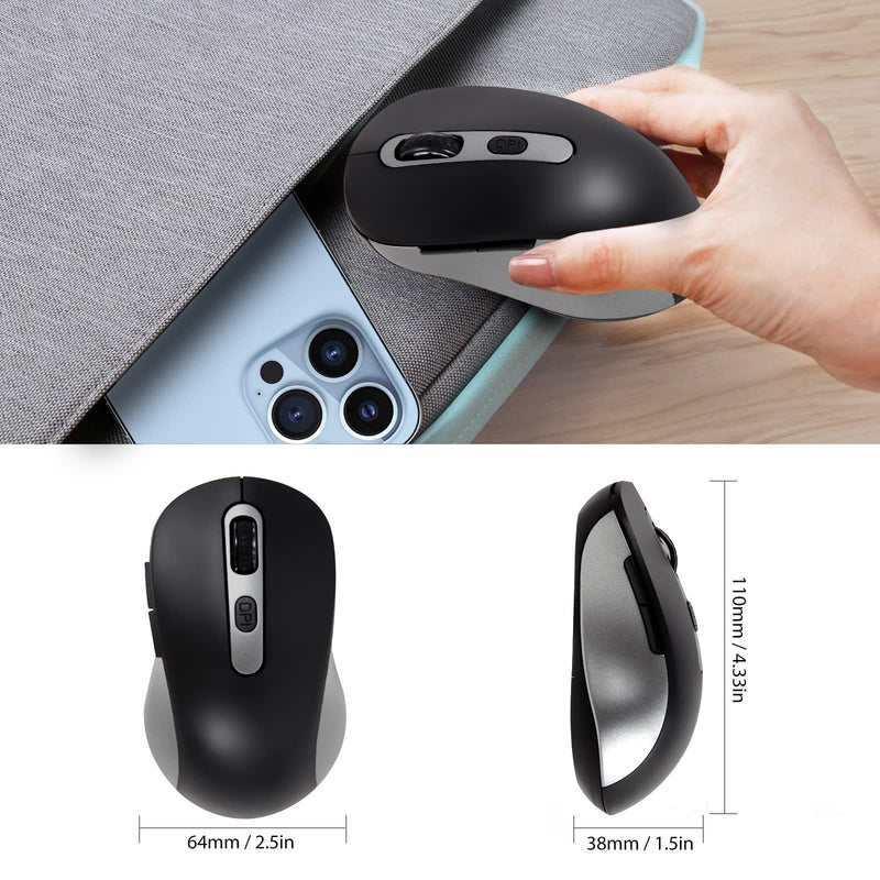 Wireless Mouse for Laptop, PC, Chromebook, Mac, MacBook, Silent Wireless Mouse with USB Nano Receiver, Side Button, 2400 DPI, Anti Slip Roller, 6 Button Ergonomics Cordless Computer Mice - Black Gray AT258-Black & Grey