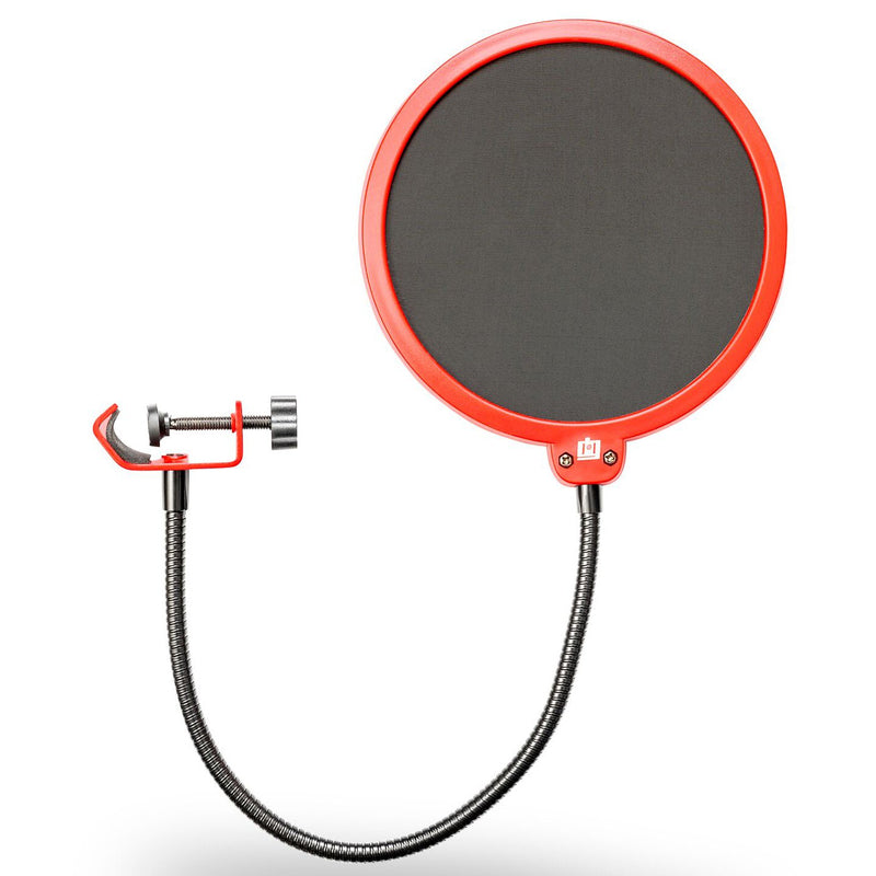 [AUSTRALIA] - Deco Gear Universal Double Layer Pop Filter Microphone Wind Screen with Adjustable Goose Neck Mic Stand Clip (Black with Red Trim) 