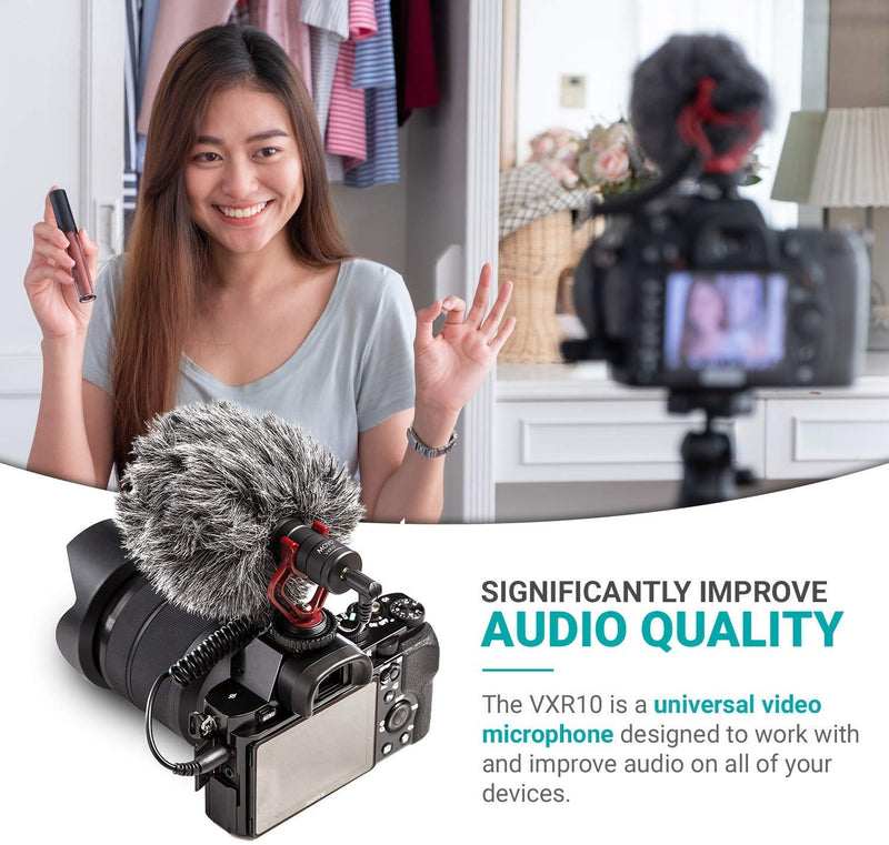 Movo VXR10 Universal Video Microphone with Lightning Dongle Adapter - Includes Shock Mount, Deadcat Windscreen, Case - Compatible with iPhone 12, 11, 11 Pro, XS, XR, X, 8, 7, 6S, 6, 5S, iPad and More