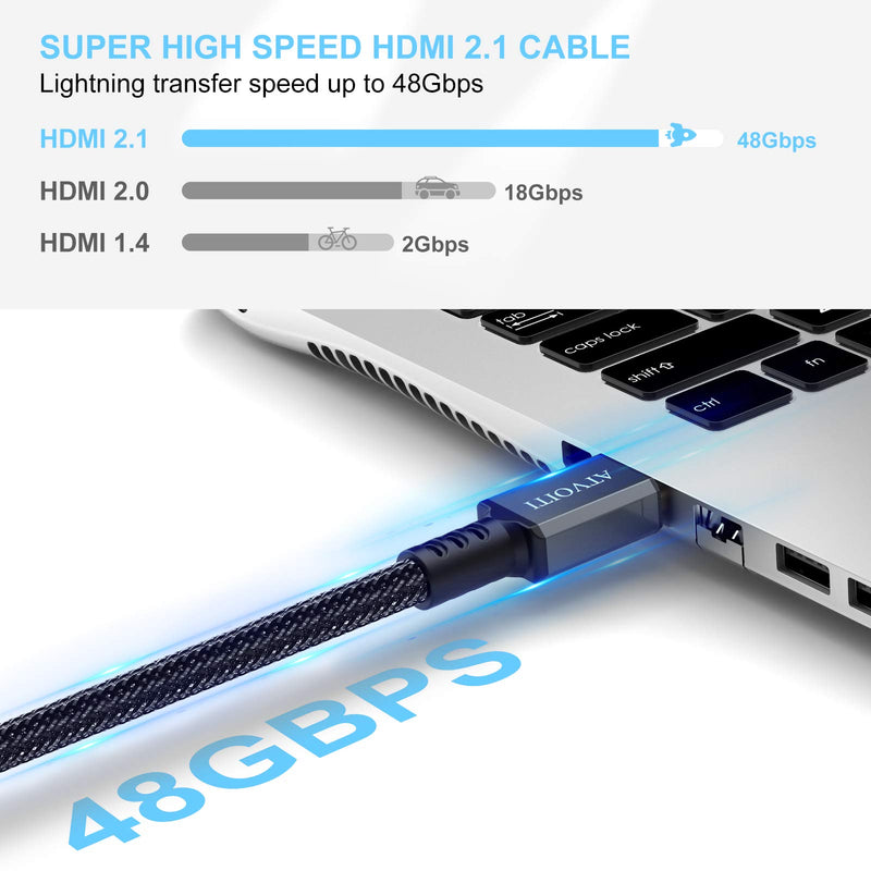 8K HDMI Cable 10ft, Atvoiti Ultra HD 48Gpbs High Speed HDMI Cable 8K@60 4K@120Hz RTX 3090 eARC HDR10 4:4:4 HDCP 2.2&2.3 Compatible with Fire TV/Roku TV/PS5/PS4/XBox Series X/Sam-Sung/So-ny 3M