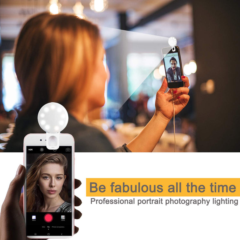 Mini Ring Light, Upgraded Sansent Small Clip On Ring Light, Portable LED Light for Phone, 3 Color Lighting Modes and Adjustable Brightness Selfie Light, Tool for Tiktok Stuff, Photos (White)