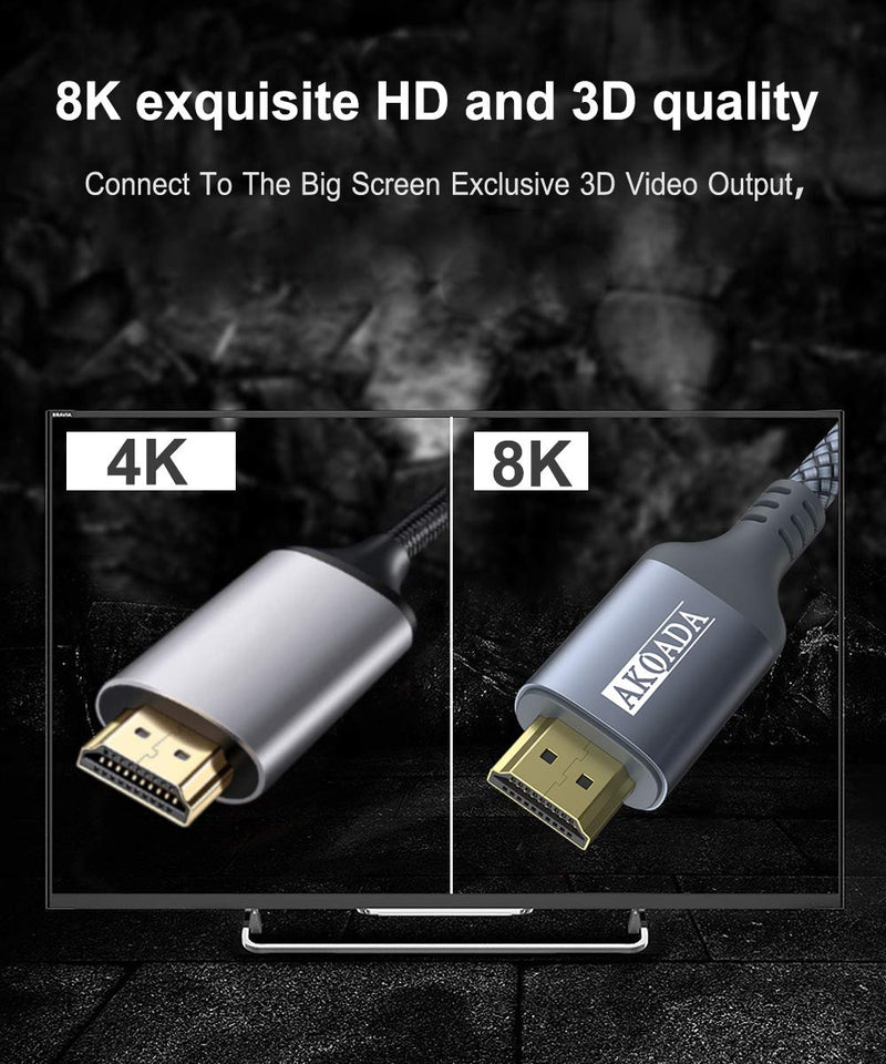 8K HDMI Cable 6.6 FT, AkoaDa 48Gbps Ultra High Speed HDMI 2.1 Cable 8K60 4K120 144Hz 7680P eARC HDR 10 HDCP 2.2 & 2.3,Compatible with Dolby Vision，Xbox One Series X，PS4，PS5，Apple TV ，Switch，Vizio，Sony 6.6ft Grey