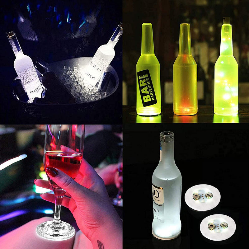 LOGUIDE LED Coaster,12 Pack Light Up Coasters,LED Bottle Lights,RGB Bottle Glorifier,LED Sticker Coaster Discs Light Up for Drinks,Flash Light Up Cup Coaster Flashing Shots Light (Cool-White) Cool-white