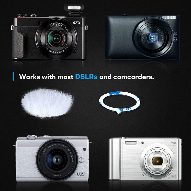 YOUSHARES Camera Wind Muff, Mic Windscreen Compatible with Camera DSLR, G7X2 Built-in Microphone with 16 Stickies and 8 Fur Covers(White)