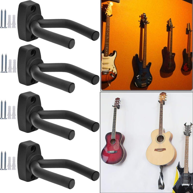 Guitar Hanger Guitar Wall Mount Hangers Guitar Hooks Holder Fits all size Guitars and Violin. 4P Black