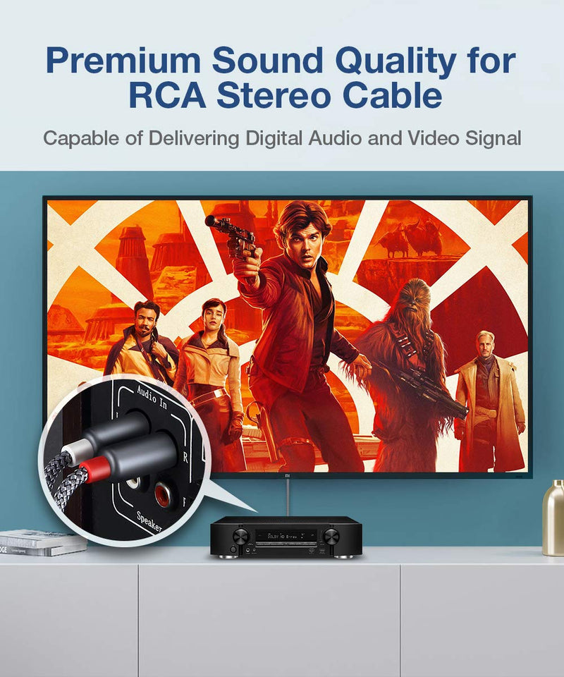 JSAUX RCA Cables, [6.6ft/2M, Dual Shielded Gold-Plated] 2RCA Male to 2RCA Male Stereo Audio Cable for Home Theater, HDTV, Amplifiers, Hi-Fi Systems [Grey] 6.6ft