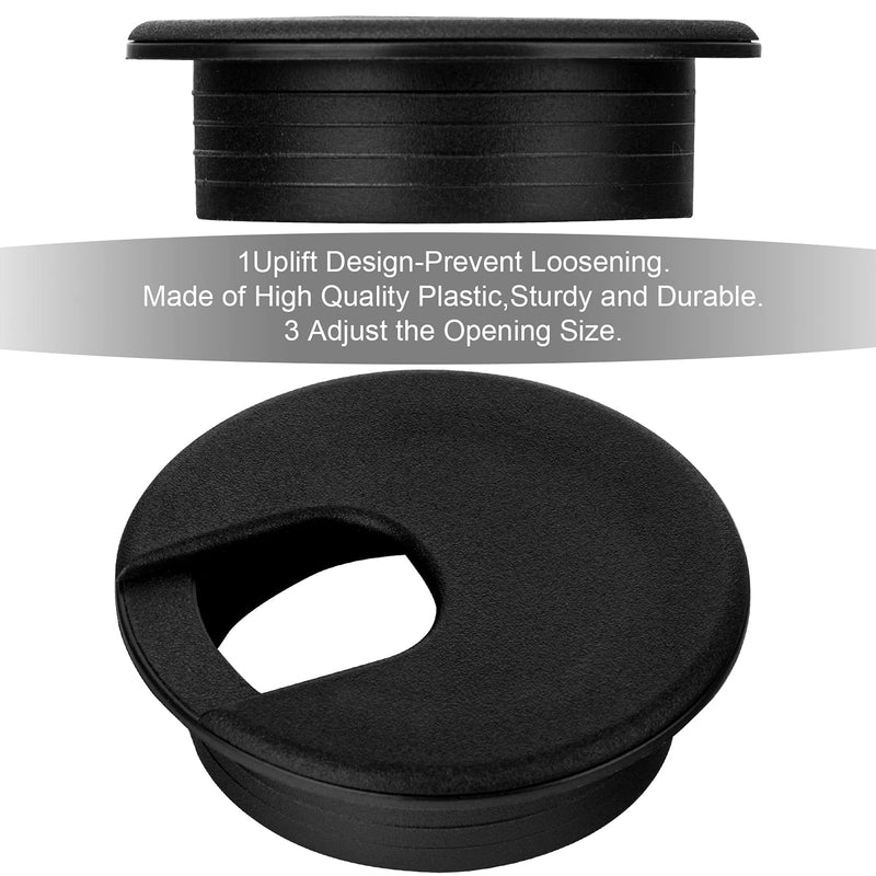 20 Pack 2 Inch/50mm Round Plastic Desk Grommets, Black Wire Organizer Caps, PC Computer Port Cable Hole Cover Plug Bushings, Perfect for Hide Data Cords in Office Desk, TV Stands, Tabletops and More