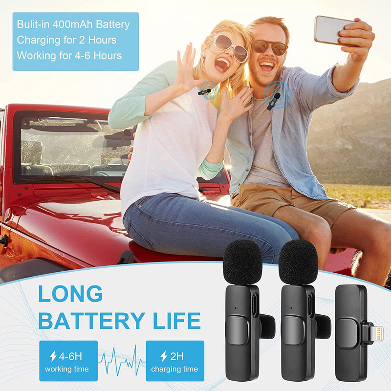 [AUSTRALIA] - Wireless Microphone for iPhone iPad, Plug-Play Wireless Lavalier Mic with 2 Microphone for Phone Video Recording, Interview, Vlog, Auto Sync and Noise Reduction 