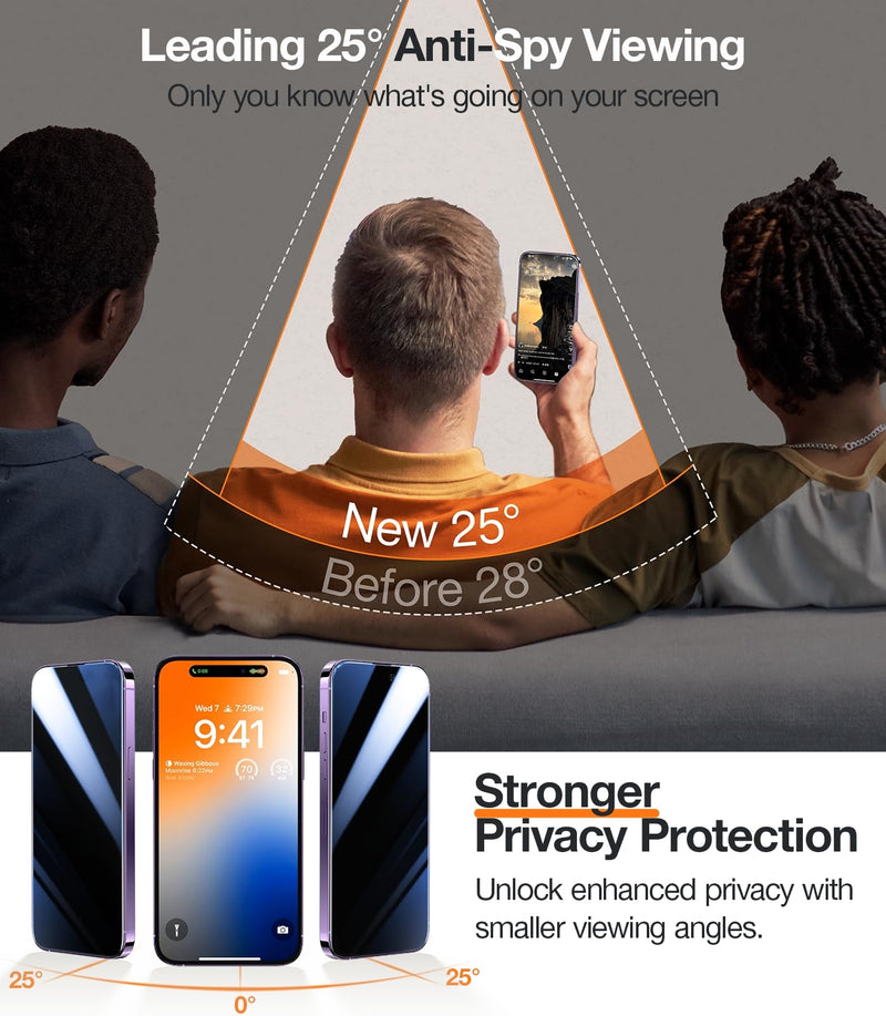 TORRAS Stealth iPhone 14 Pro Privacy Screen Protector with Optimal 25° Anti Spy Angle [Anti-Glare] Shatterproof Tempered Glass, EasyAlign Installation, 2 Pack