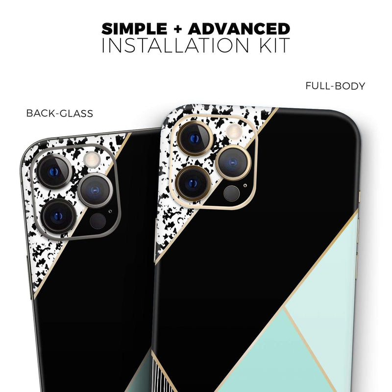 Design SkinZ Minimalistic Mint and Gold Striped V1 - Full Body Skin Decal Wrap Kit Compatible with The Apple iPhone 12 Pro Max (Full-Body, Screen Trim & Back Glass Skin)