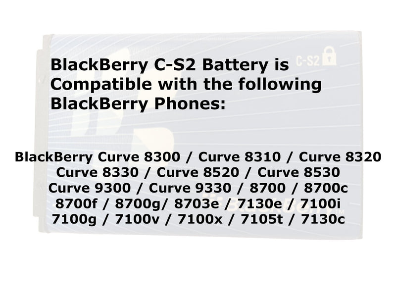 RIM BlackBerry C-S2 CS2 Battery for BlackBerry Curve 8300 / Curve 8310 / Curve 8320 / Curve 8330 / Curve 8520 / Curve 8530 / Curve 9300 / Curve 9330 / 8700 / 8700c / 8700f / 8700g / 8703e / 7130e / 7100i / 7100g / 7100v / 7100x / 7105t / 7130c - Retail...