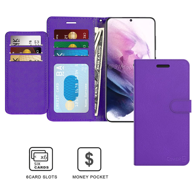 CoverON Wallet Pouch Designed for Samsung Galaxy S22 Plus Case, RFID Blocking Flip Folio Stand PU Leather Phone Cover - Purple