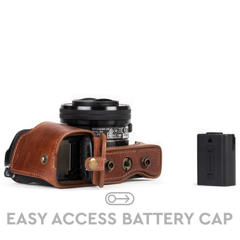 MegaGear Ever Ready MG559 Genuine Leather Camera Case, Bag for Sony Alpha A6000, A6300 with 16-50mm (Dark Brown) Dark Brown