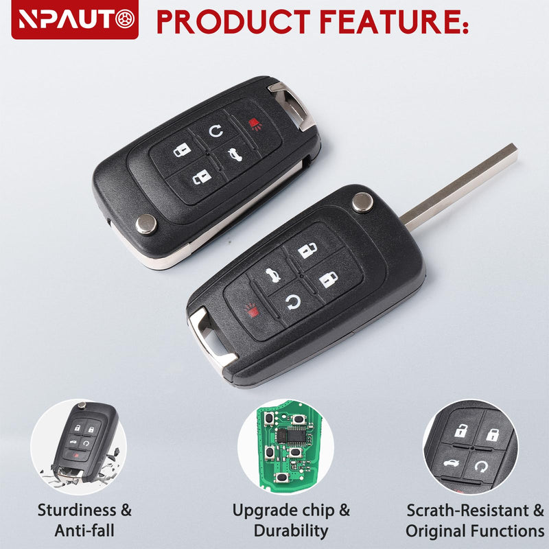 NPAUTO Key Fob Replacement, Fits for Chevy Equinox Camaro Impala Cruze Sonic Malibu, GMC Terrain, Buick Lacrosse Regal Verano Encore 2010-2019, Keyless Entry Remote Control Flip Key Fobs, OHT01060512