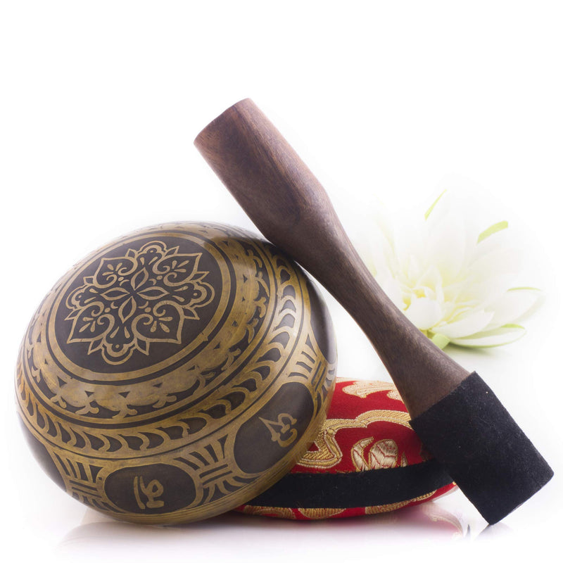 Tibetan Singing Bowl Set — Easy to Play with Cushion & New Dual-End striker for Holistic Healing, Calming & Mindfulness ~ Antique Design