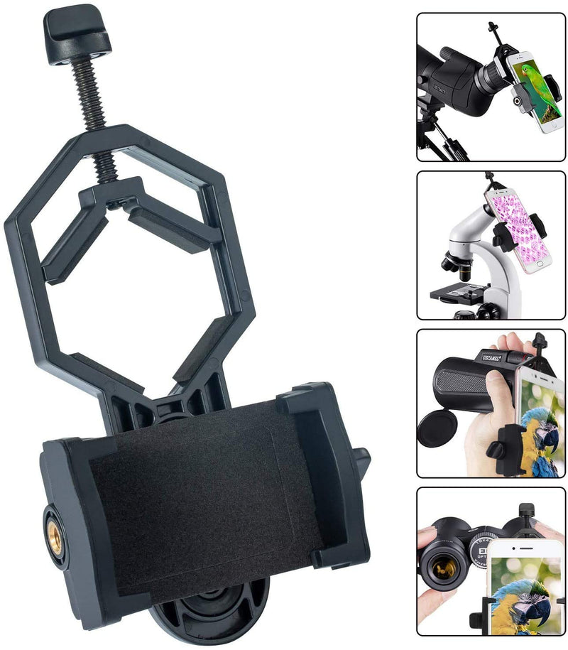 KINOEE Universal Cell Phone Adapter Mount Telescope Adapter Camera Mount, Smartphone Mount. Fits iPhone, Samsung, HTC, LG and Smartphone (Camera Adapter-T1 (Black) black