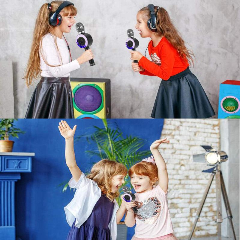 [AUSTRALIA] - Karaoke Microphone,Wireless Bluetooth Karaoke Microphone with LED Lights Portable Handheld Speaker Machine Pop Echo MIC with Dynamic for Kids Christmas Birthday Home Party KTV Outdoor Stage Black 