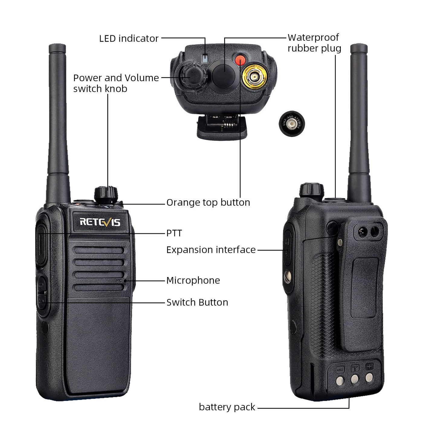 Retevis RT78 Bluetooth Longe Range Walkie Talkie Rechargeable 5200mAh, IP67  Waterproof, Dual Band Way Radio APP Operation, High Power Two Way Radio  (1 Pack)
